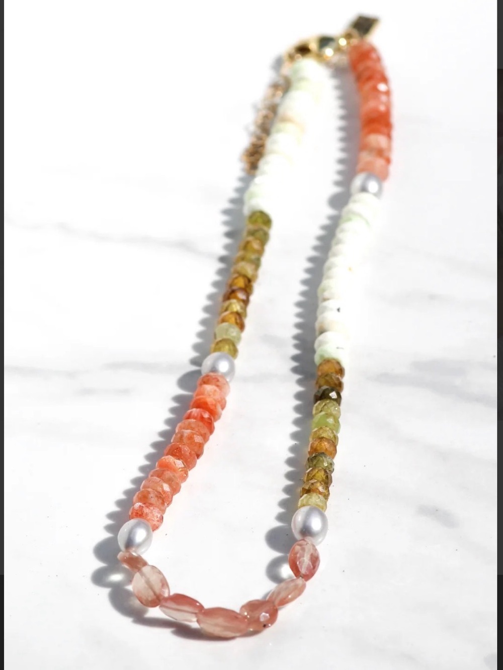 Native Gem Multi-Stone Coral & Green Beaded Necklace with White Accents